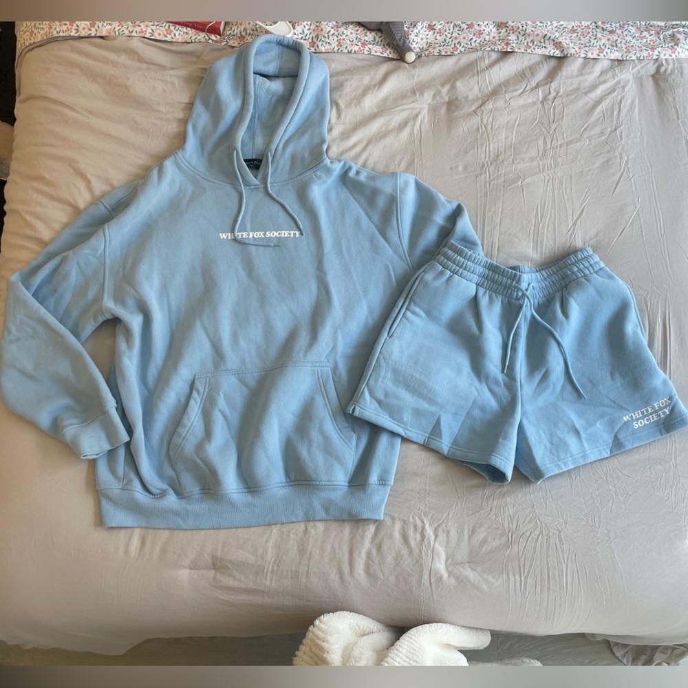 White Fox Boutique Blue Hoodie and Shorts Set